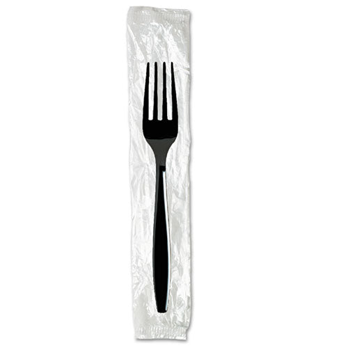 Individually Wrapped Heavyweight Forks, Polystyrene, Black, 1,000/Carton-(DXEFH53C7)