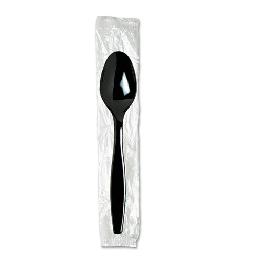 Individually Wrapped Heavyweight Teaspoons, Polystyrene, Black 1,000/Carton-(DXETH53C7)