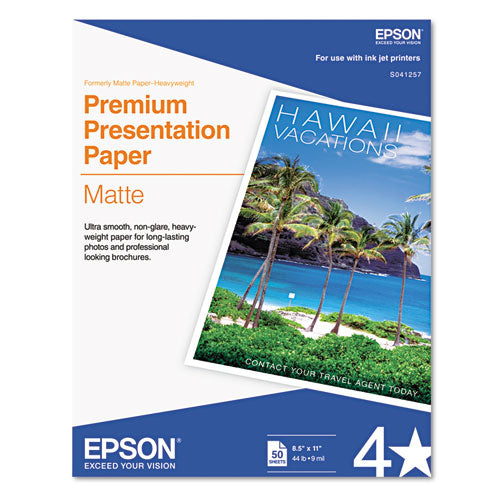 Premium Matte Presentation Paper, 9 mil, 8.5 x 11, Matte Bright White, 50/Pack-(EPSS041257)