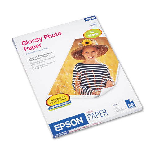 Glossy Photo Paper, 9.4 mil, 8.5 x 11, Glossy White, 50/Pack-(EPSS041649)