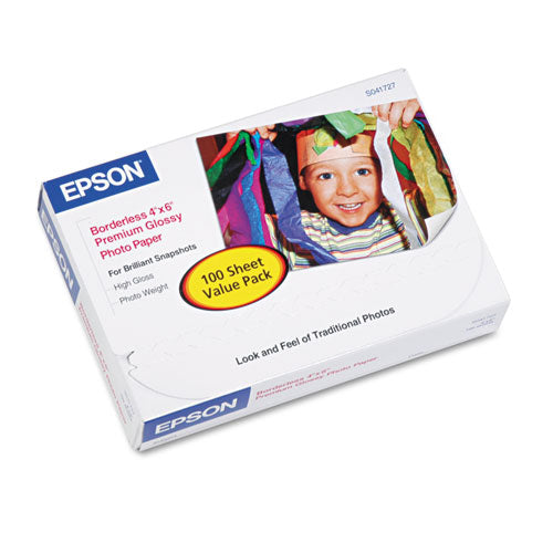 Premium Photo Paper, 10.4 mil, 4 x 6, High-Gloss White, 100/Pack-(EPSS041727)