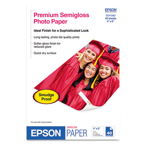 Premium Semigloss Photo Paper, 7 mil, 4 x 6, Semi-Gloss White, 40/Pack-(EPSS041982)