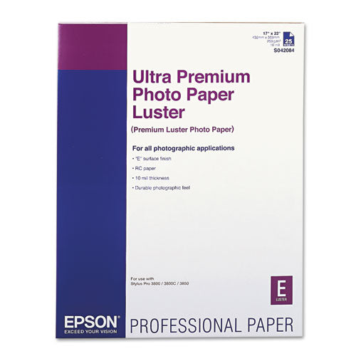 Ultra Premium Photo Paper, 10 mil, 17 x 22, Luster White, 25/Pack-(EPSS042084)