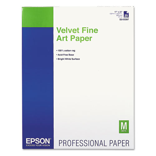 Velvet Fine Art Paper, 17 x 22, White, 25/Pack-(EPSS042097)