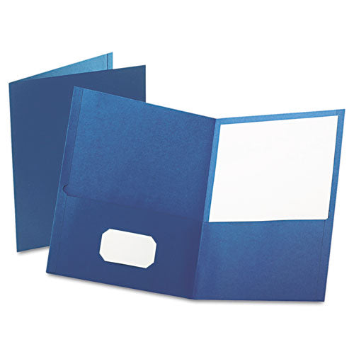 Twin-Pocket Folder, Embossed Leather Grain Paper, 0.5" Capacity, 11 x 8.5, Blue, 25/Box-(OXF57502)
