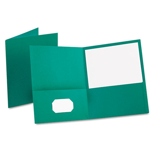 Twin-Pocket Folder, Embossed Leather Grain Paper, 0.5" Capacity, 11 x 8.5, Teal, 25/Box-(OXF57555)