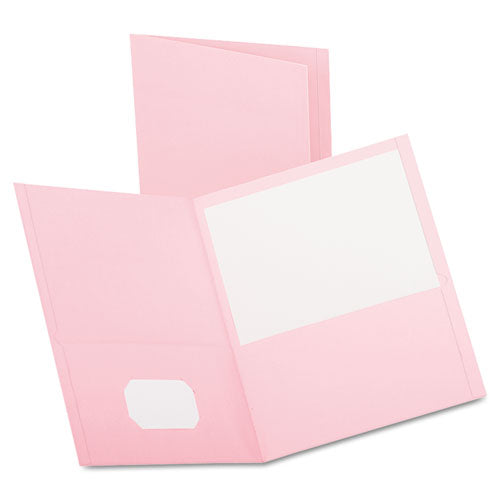 Twin-Pocket Folder, Embossed Leather Grain Paper, 0.5" Capacity, 11 x 8.5, Pink, 25/Box-(OXF57568)