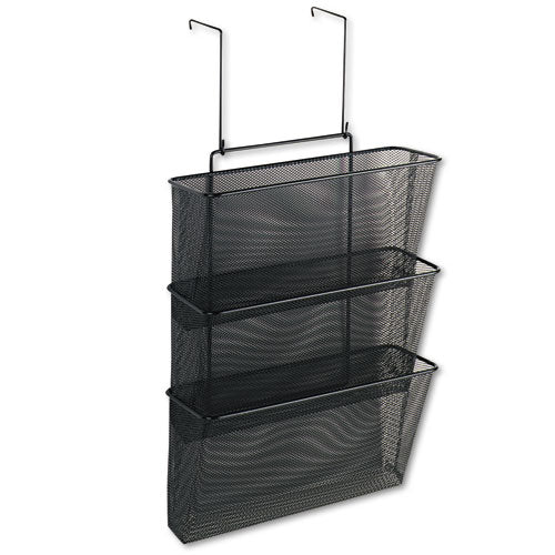 Mesh Partition Additions Three-File Pocket Organizer, 12.63 x 8.25 x 23.25, Over-the-Panel/Wall Mount, Black-(FEL75901)