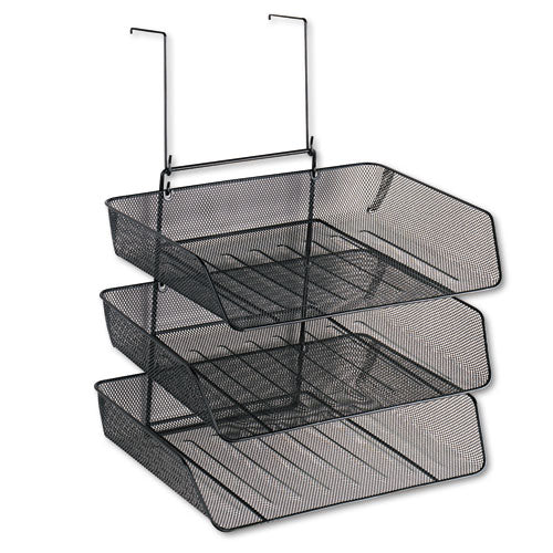Mesh Partition Additions Three-Tray Organizer, 11.13 x 14 x 14.75, Over-the-Panel/Wall Mount, Black-(FEL75902)