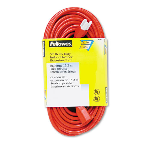 Indoor/Outdoor Heavy-Duty 3-Prong Plug Extension Cord, 50 ft, 13 A, Orange-(FEL99598)