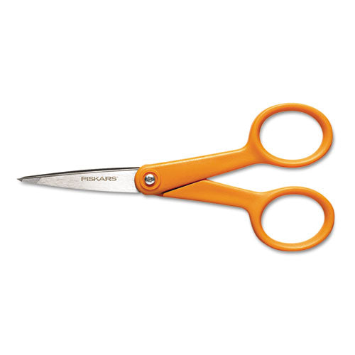Home and Office Scissors, Pointed Tip, 5" Long, 1.88" Cut Length, Orange Straight Handle-(FSK1948101015)