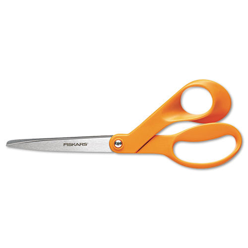Home and Office Scissors, 8" Long, 3.5" Cut Length, Orange Offset Handle-(FSK1945101052)