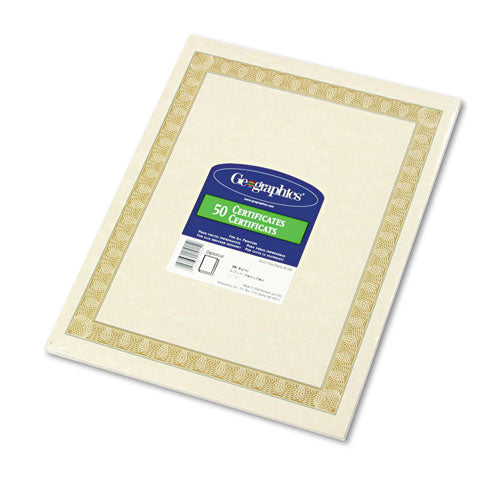 Archival Quality Parchment Paper Certificates, 11 x 8.5, Horizontal Orientation, Natural with White Diplomat Border, 50/Pack-(GEO21015)