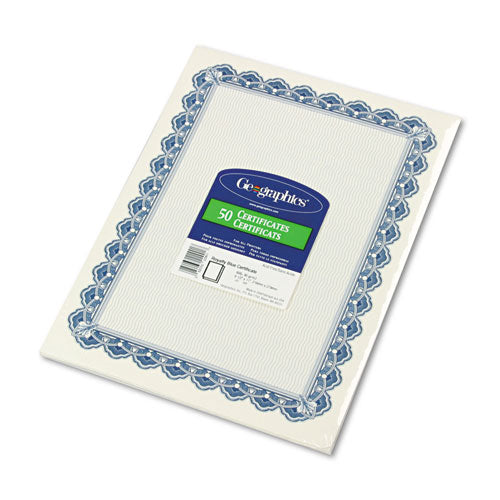 Archival Quality Parchment Paper Certificates, 11 x 8.5, Horizontal Orientation, Blue with Blue Royalty Border, 50/Pack-(GEO22901)