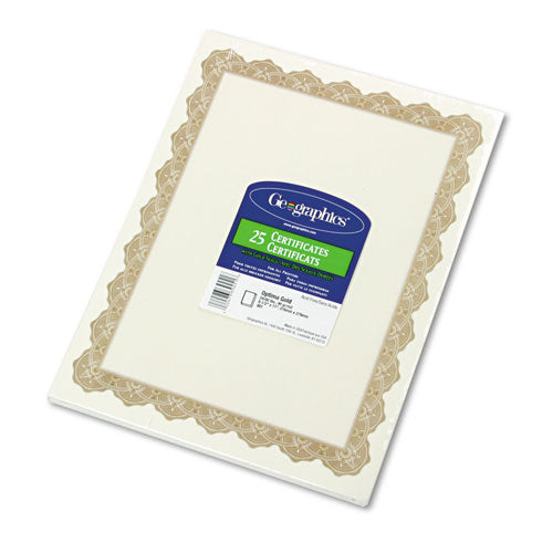 Parchment Paper Certificates, 8.5 x 11, Optima Gold with White Border, 25/Pack-(GEO39451)