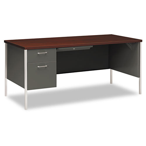 34000 Series Left Pedestal Desk, 66" x 30" x 29.5", Mahogany/Charcoal-(HON34974LNS)