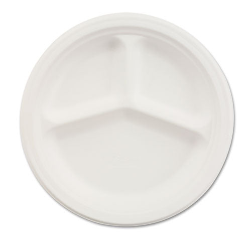Paper Dinnerware, 3-Compartment Plate, 9.25" dia, White, 500/Carton-(HUH21228)