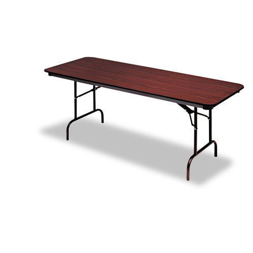 OfficeWorks Commercial Wood-Laminate Folding Table, Rectangular Top, 96w x 30d x 29h, Mahogany-(ICE55234)