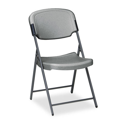 Rough n Ready Commercial Folding Chair, Supports Up to 350 lb, 15.25" Seat Height, Charcoal Seat, Charcoal Back, Silver Base-(ICE64007)