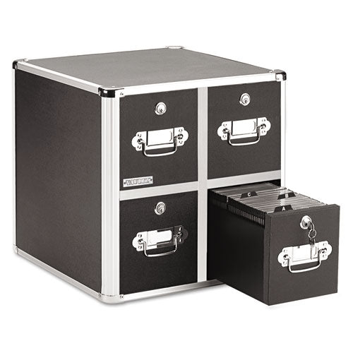 Four-Drawer CD File Cabinet, Holds 660 Folders or 240 Slim/120 Standard Cases, Black-(IDEVZ01049)