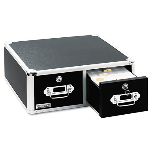 Vaultz Locking Two-Drawer Index Card Box, Holds 3,000 4 x 6 Cards, 17.5 x 14 x 6.5, Black-(IDEVZ01395)