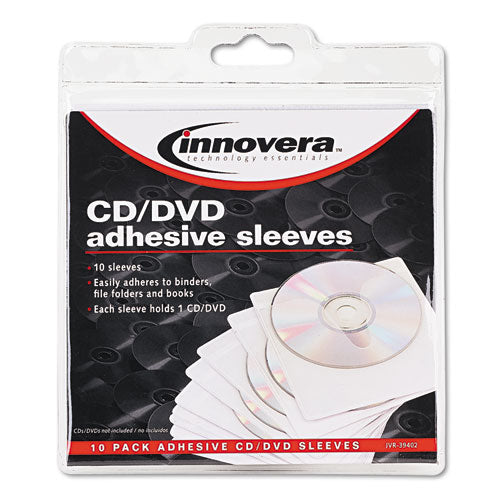 Self-Adhesive CD/DVD Sleeves, 1 Disc Capacity, Clear, 10/Pack-(IVR39402)
