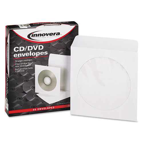 CD/DVD Envelopes, Clear Window, 1 Disc Capacity, White, 50/Pack-(IVR39403)