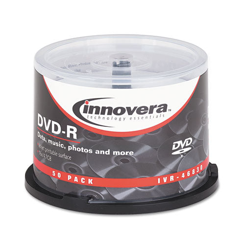 DVD-R Inkjet Printable Recordable Disc, 4.7 GB, 16x, Spindle, Matte White, 50/Pack-(IVR46830)