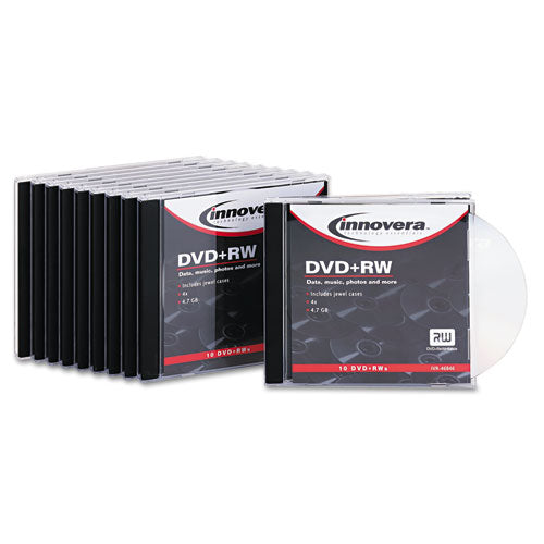 DVD+RW Rewritable Disc, 4.7 GB, 4x, Slim Jewel Case, Silver, 10/Pack-(IVR46846)