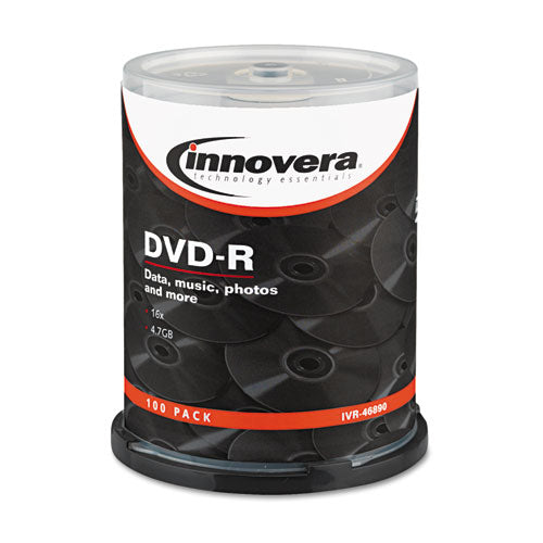 DVD-R Recordable Discs, 4.7 GB, 16x, Spindle, Silver, 100/Pack-(IVR46890)