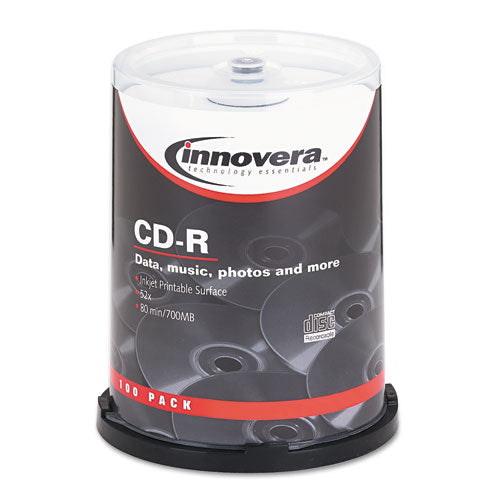CD-R Inkjet Printable Recordable Disc, 700 MB/80 min, 52x, Spindle, Matte White, 100/Pack-(IVR77815)