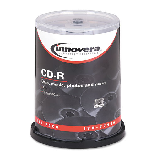 CD-R Recordable Disc, 700 MB/80min, 52x, Spindle, Silver, 100/Pack-(IVR77990)
