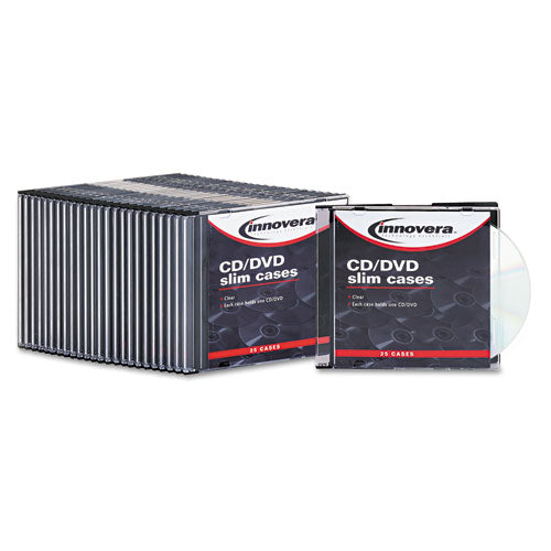 CD/DVD Slim Jewel Cases, Clear/Black, 25/Pack-(IVR85825)