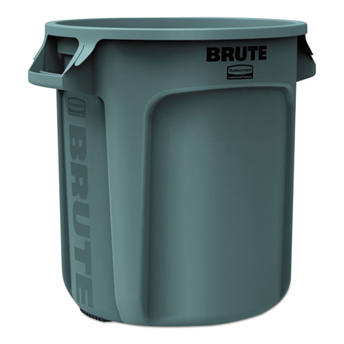 Vented Round Brute Container, 10 gal, Plastic, Gray-(RCP2610GRA)