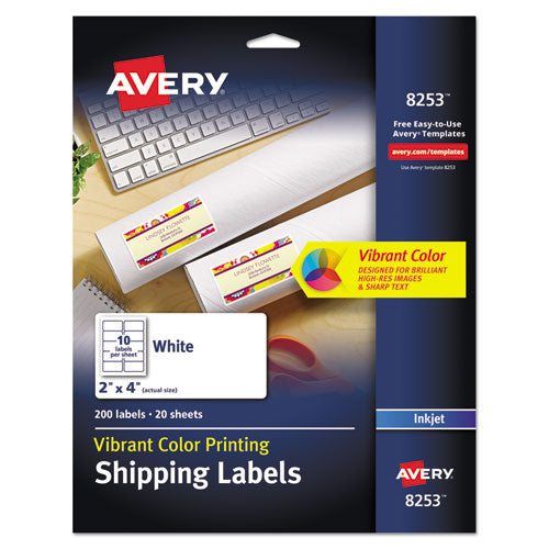 Vibrant Inkjet Color-Print Labels w/ Sure Feed, 2 x 4, Matte White, 200/PK-(AVE8253)