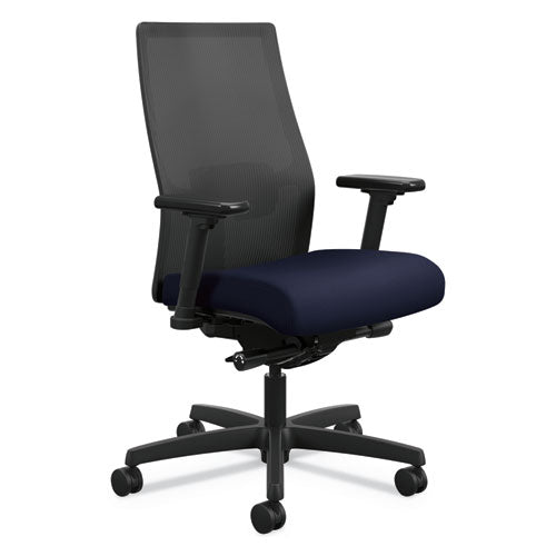 Ignition 2.0 4-Way Stretch Mid-Back Mesh Task Chair, Supports 300 lb, 17" to 21" Seat Height, Navy Seat, Black Back/Base-(HONI2M2AMLC98TK)