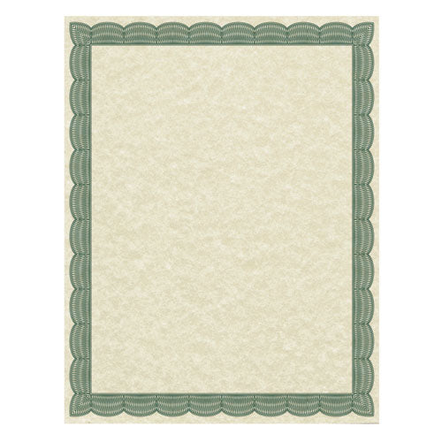 Parchment Certificates, Traditional, 8.5 x 11, Ivory with Green Border, 50/Pack-(SOU91341)