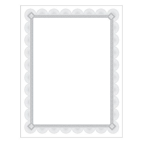 Premium Certificates, 8.5 x 11, White/Silver with Spiro Silver Foil Border,15/Pack-(SOUCTP2W)