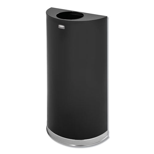 European and Metallic Series Open Top Half-Round Receptacle, 12 gal, Steel, Black/Chrome-(RCPSO1220B)