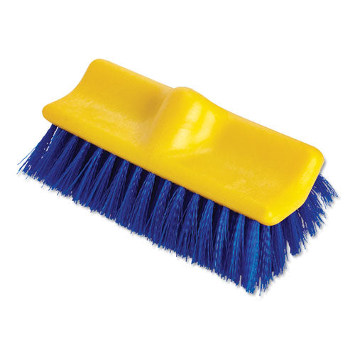 Bi-Level Deck Scrub Brush, Blue Polypropylene Bristles, 10" Brush, 10" Plastic Block, Threaded Hole-(RCP6337BLU)