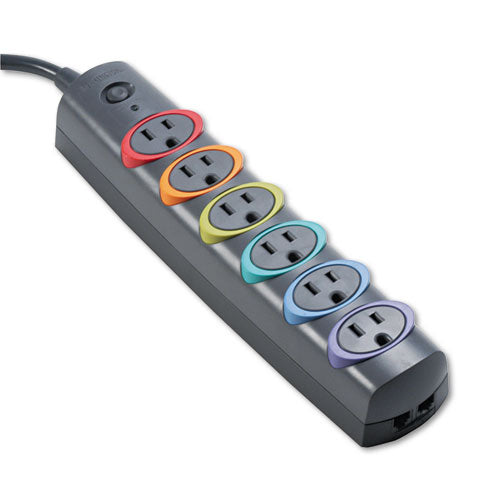 SmartSockets Color-Coded Strip Surge Protector, 6 AC Outlets, 6 ft Cord, 670 J, Black-(KMW62146)