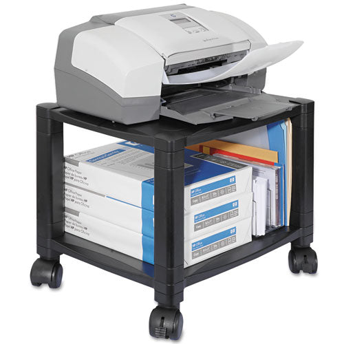 Height-Adjustable Under-Desk Printer Cart, Plastic, 2 Shelves, 75 lb Capacity, 17" x 13.25" x 14.13", Black-(KTKPS510)