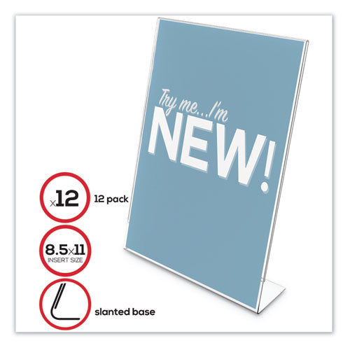 Classic Image Slanted Sign Holder, 8.5 x 11, Clear Frame, 12/Pack-(DEF69701VP)
