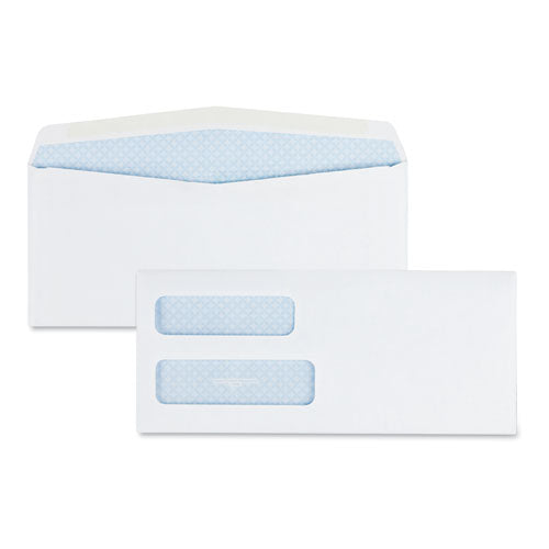 Double Window Security-Tinted Check Envelope, #10, Commercial Flap, Gummed Closure, 4.13 x 9.5, White, 500/Box-(QUA24550)