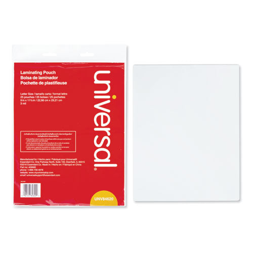 Laminating Pouches, 3 mil, 9" x 11.5", Gloss Clear, 25/Pack-(UNV84620)