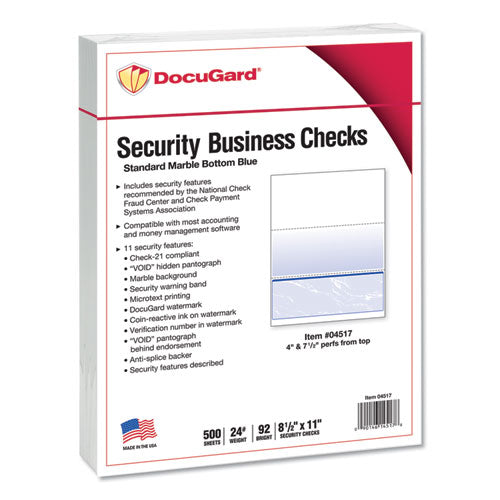 Standard Security Check, 11 Features, 8.5 x 11, Blue Marble Bottom, 500/Ream-(PRB04517)