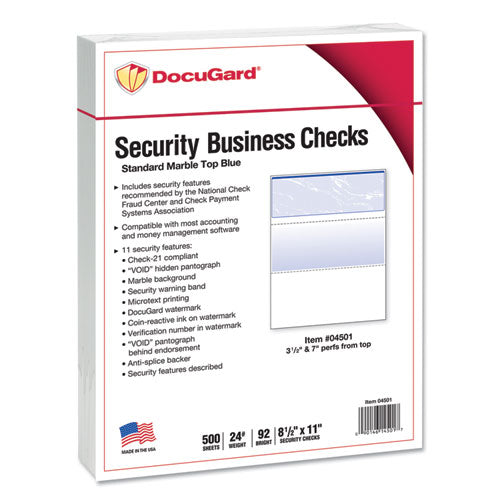 Security Business Checks, 11 Features, 8.5 x 11, Blue Marble Top, 500/Ream-(PRB04501)