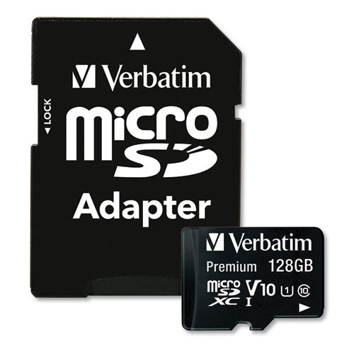 128GB Premium microSDXC Memory Card with Adapter, UHS-I V10 U1 Class 10, Up to 90MB/s Read Speed-(VER44085)