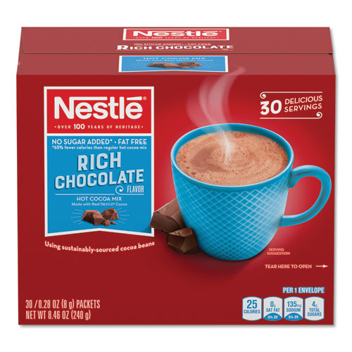 No-Sugar-Added Hot Cocoa Mix Envelopes, Rich Chocolate, 0.28 oz Packet, 30/Box-(NES61411)