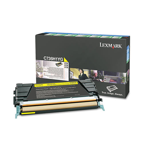 C736H1YG Return Program High-Yield Toner, 10,000 Page-Yield, Yellow-(LEXC736H1YG)